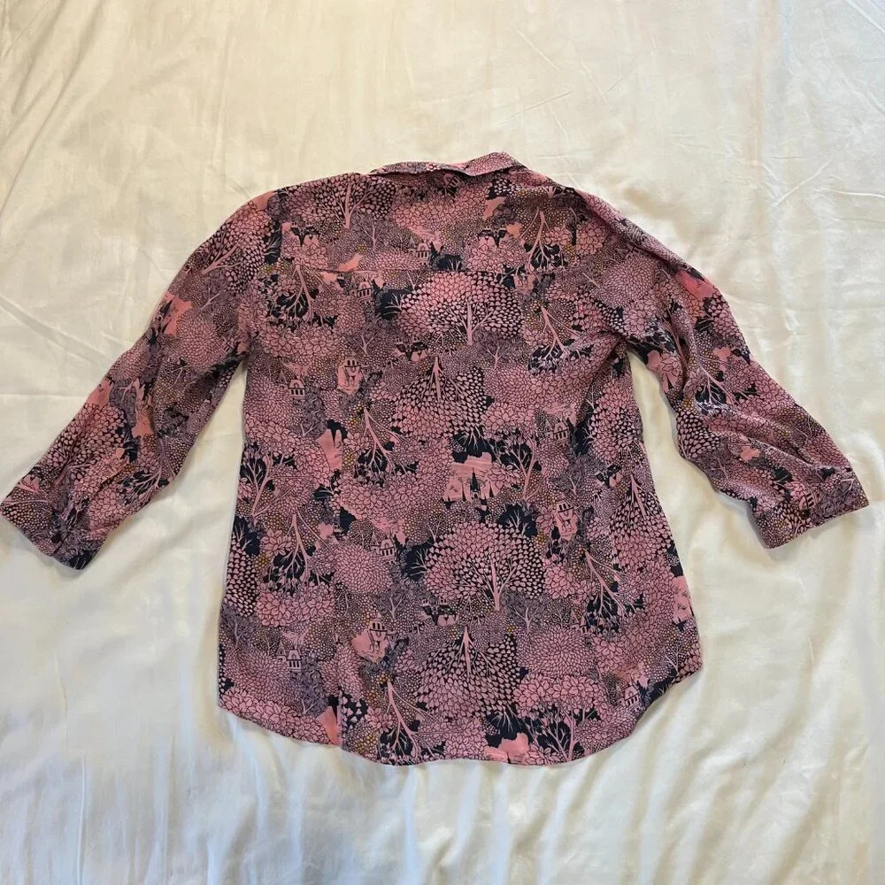 Anthropologie 52 Conversations Colloquial Necktie Blouse 2 Castle Forest Print - Picture 6 of 7